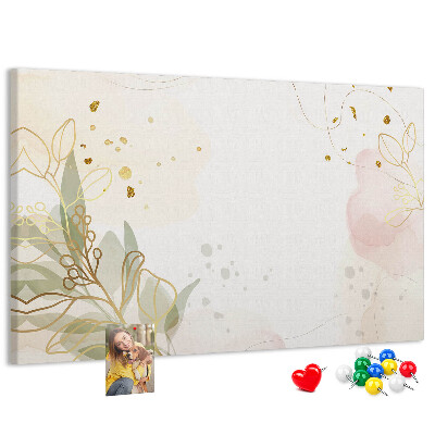 Tablero de corcho decorado con diseño de delicadas flores sobre fondo pastel