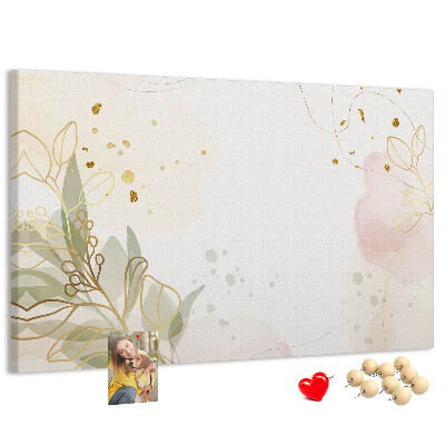 Tablero de corcho decorado con diseño de delicadas flores sobre fondo pastel