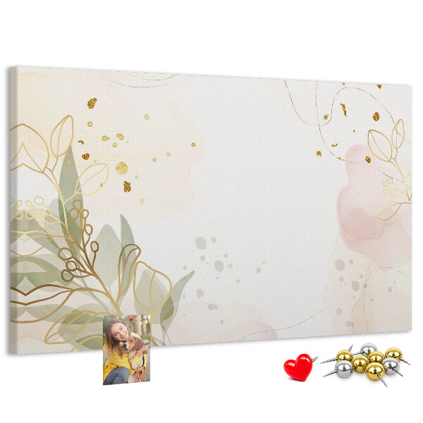 Tablero de corcho decorado con diseño de delicadas flores sobre fondo pastel