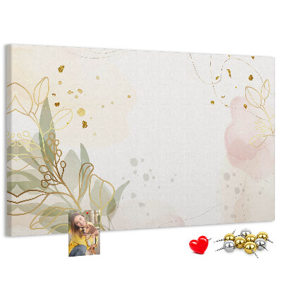 Tablero de corcho decorado con diseño de delicadas flores sobre fondo pastel