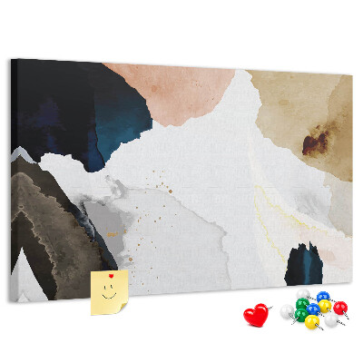 Tablero de corcho decorativo con diseño de manchas abstractas en tonos apagados