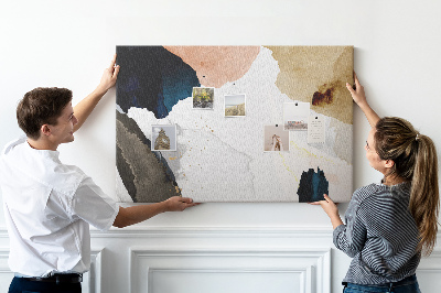 Tablero de corcho decorativo con diseño de manchas abstractas en tonos apagados