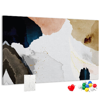 Tablero de corcho decorativo con diseño de manchas abstractas en tonos apagados