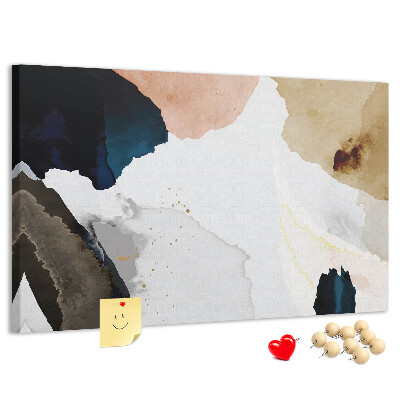 Tablero de corcho decorativo con diseño de manchas abstractas en tonos apagados