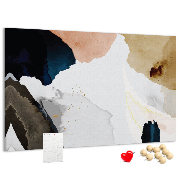 Tablero de corcho decorativo con diseño de manchas abstractas en tonos apagados