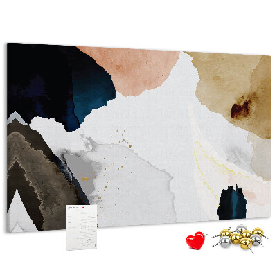 Tablero de corcho decorativo con diseño de manchas abstractas en tonos apagados