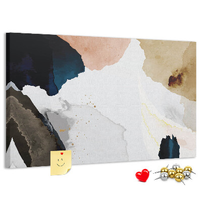 Tablero de corcho decorativo con diseño de manchas abstractas en tonos apagados