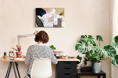 Tablero de corcho decorativo con diseño de manchas abstractas en tonos apagados