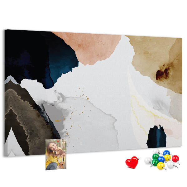 Tablero de corcho decorativo con diseño de manchas abstractas en tonos apagados