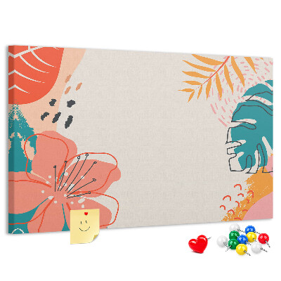 Tablero de anuncios Diseño tropical con hojas y flores coloridas.