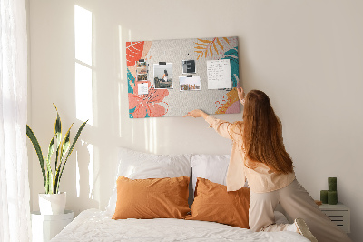 Tablero de anuncios diseño tropical con hojas y flores coloridas