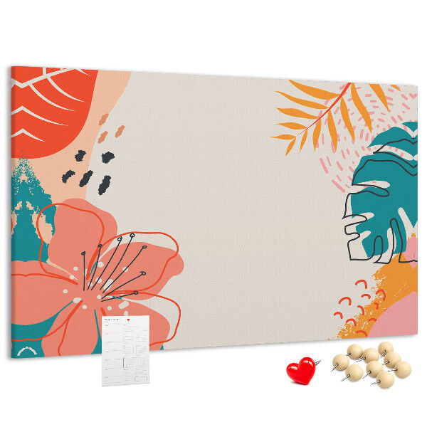 Tablero de anuncios diseño tropical con hojas y flores coloridas