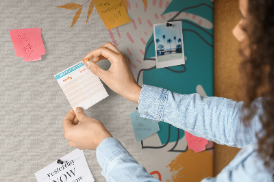 Tablero de anuncios diseño tropical con hojas y flores coloridas