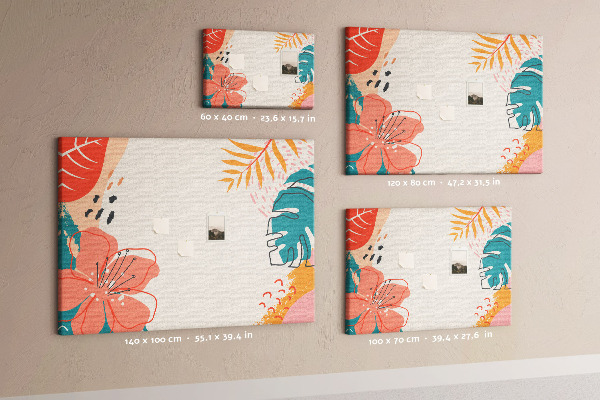 Tablero de anuncios diseño tropical con hojas y flores coloridas