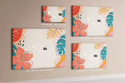 Tablero de anuncios diseño tropical con hojas y flores coloridas