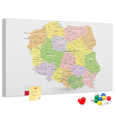 Tablero de corcho decorado Mapa de Polonia con su división administrativa.