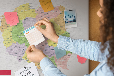 Tablero de corcho decorativo mapa de Polonia con división administrativa