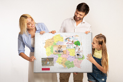 Tablero de corcho decorativo mapa de Polonia con división administrativa