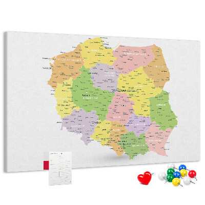 Tablero de corcho decorativo mapa de Polonia con división administrativa