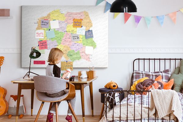 Tablero de corcho decorativo mapa de Polonia con división administrativa