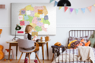 Tablero de corcho decorativo mapa de Polonia con división administrativa