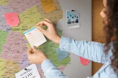 Tablero de corcho decorativo mapa de Polonia con división administrativa