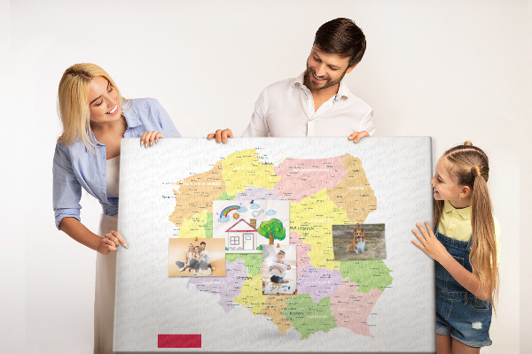 Tablero de corcho decorativo mapa de Polonia con división administrativa