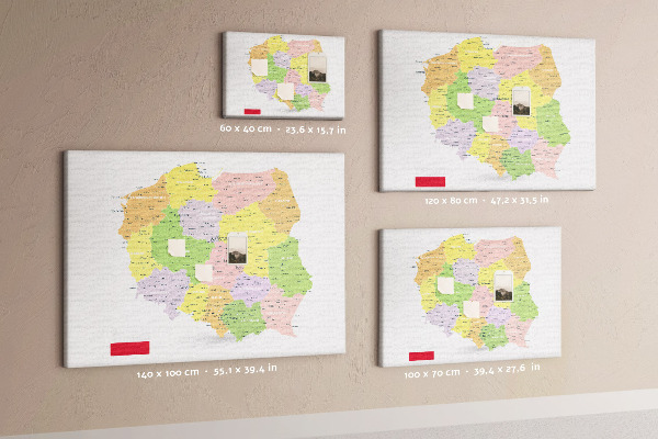 Tablero de corcho decorativo mapa de Polonia con división administrativa