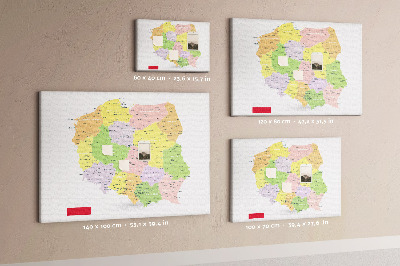 Tablero de corcho decorativo mapa de Polonia con división administrativa