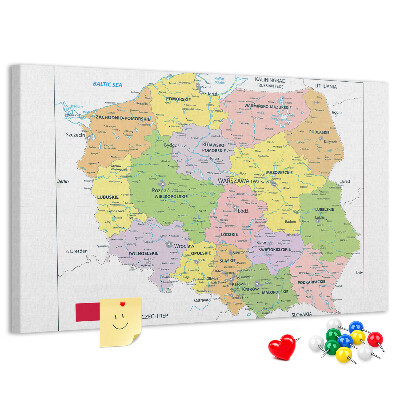Tablero de anuncios Mapa de Polonia con los voivodatos coloreados.