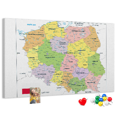 Tablero de anuncios mapa de Polonia con los voivodatos coloreados