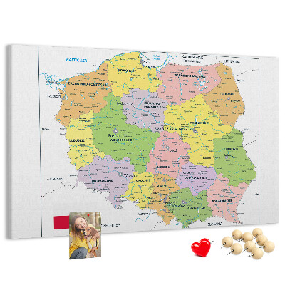 Tablero de anuncios mapa de Polonia con los voivodatos coloreados