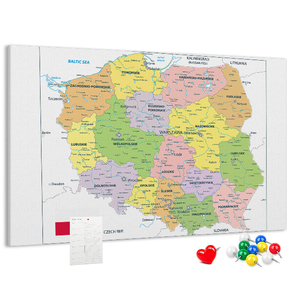 Tablero de anuncios mapa de Polonia con los voivodatos coloreados