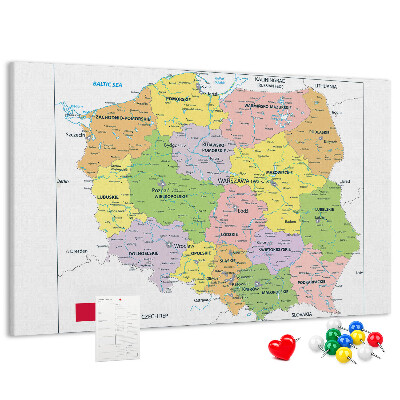 Tablero de anuncios mapa de Polonia con los voivodatos coloreados
