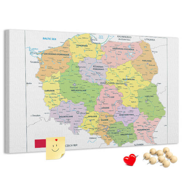 Tablero de anuncios mapa de Polonia con los voivodatos coloreados