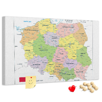 Tablero de anuncios mapa de Polonia con los voivodatos coloreados