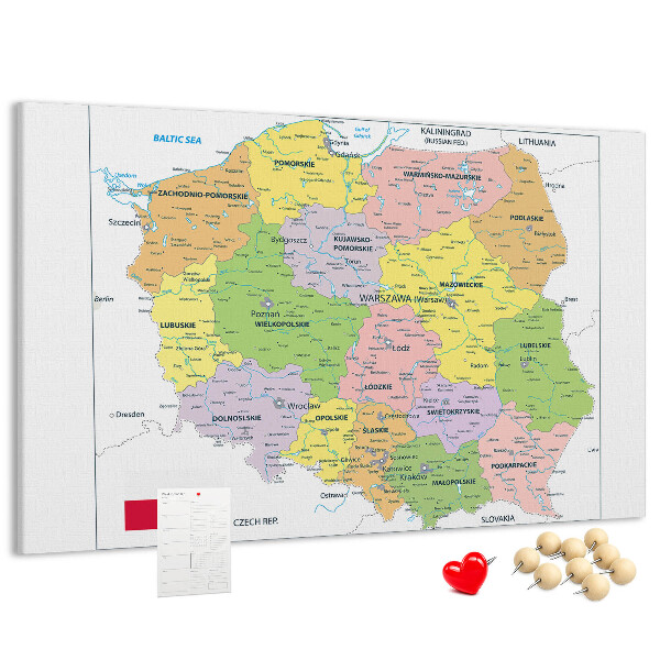 Tablero de anuncios mapa de Polonia con los voivodatos coloreados