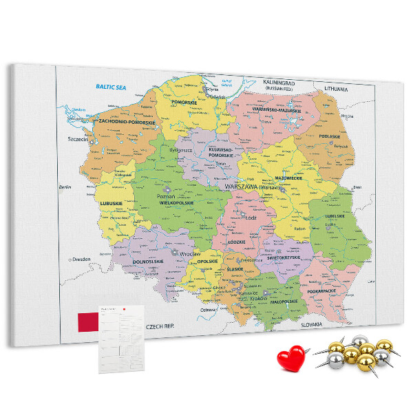 Tablero de anuncios mapa de Polonia con los voivodatos coloreados