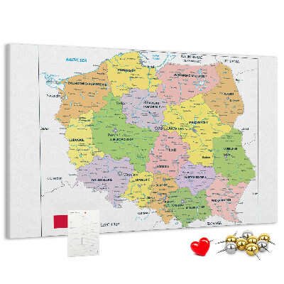 Tablero de anuncios mapa de Polonia con los voivodatos coloreados