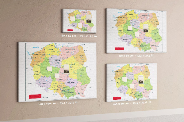 Tablero de anuncios mapa de Polonia con los voivodatos coloreados