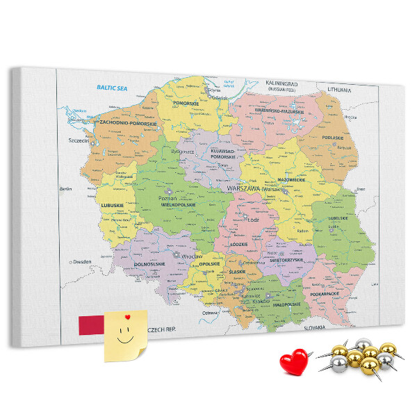 Tablero de anuncios mapa de Polonia con los voivodatos coloreados