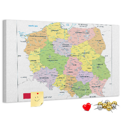 Tablero de anuncios mapa de Polonia con los voivodatos coloreados