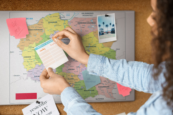 Tablero de anuncios mapa de Polonia con los voivodatos coloreados