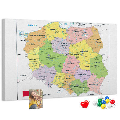 Tablero de anuncios mapa de Polonia con los voivodatos coloreados