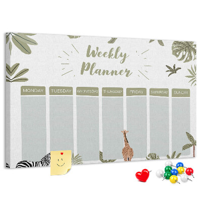 Pizarra de corcho Agenda semanal con estampado de plantas.