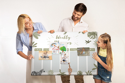 Pizarra de corcho con diseño de agenda semanal y estampado de plantas