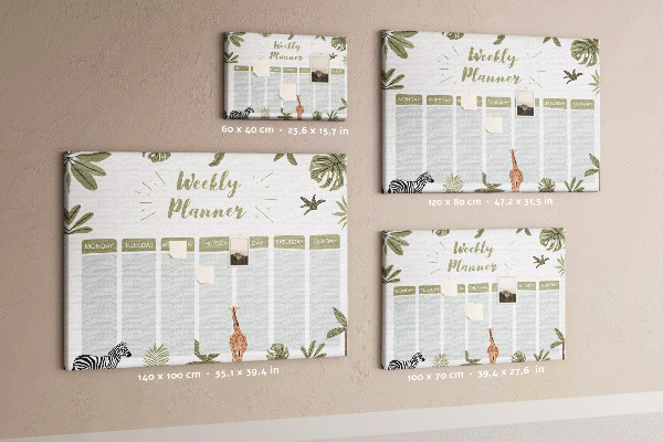 Pizarra de corcho con diseño de agenda semanal y estampado de plantas