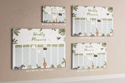 Pizarra de corcho con diseño de agenda semanal y estampado de plantas
