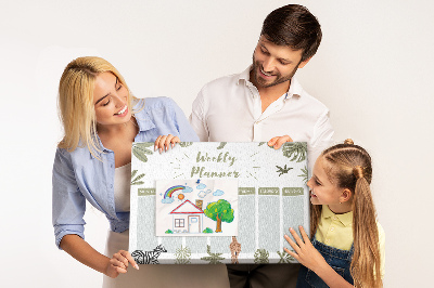 Pizarra de corcho con diseño de agenda semanal y estampado de plantas