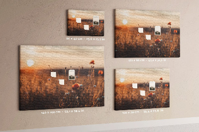 Tablero de corcho decorado Campo dorado de amapolas al atardecer